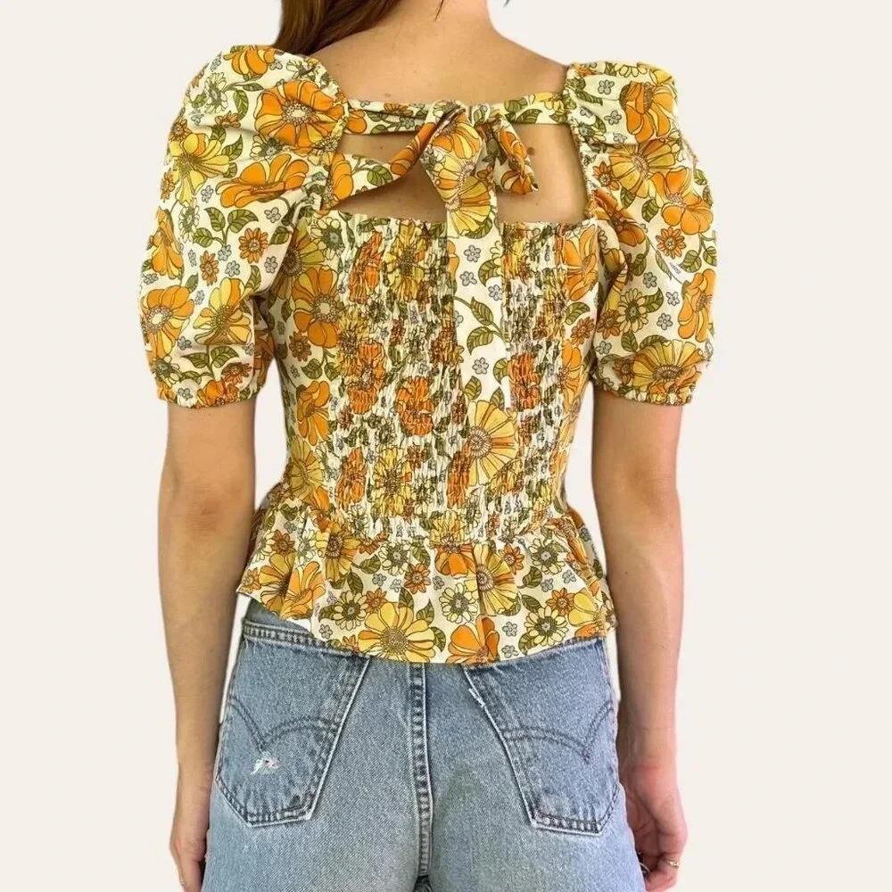 Floral Puff Sleeve Crop Top - Picture 3 of 6